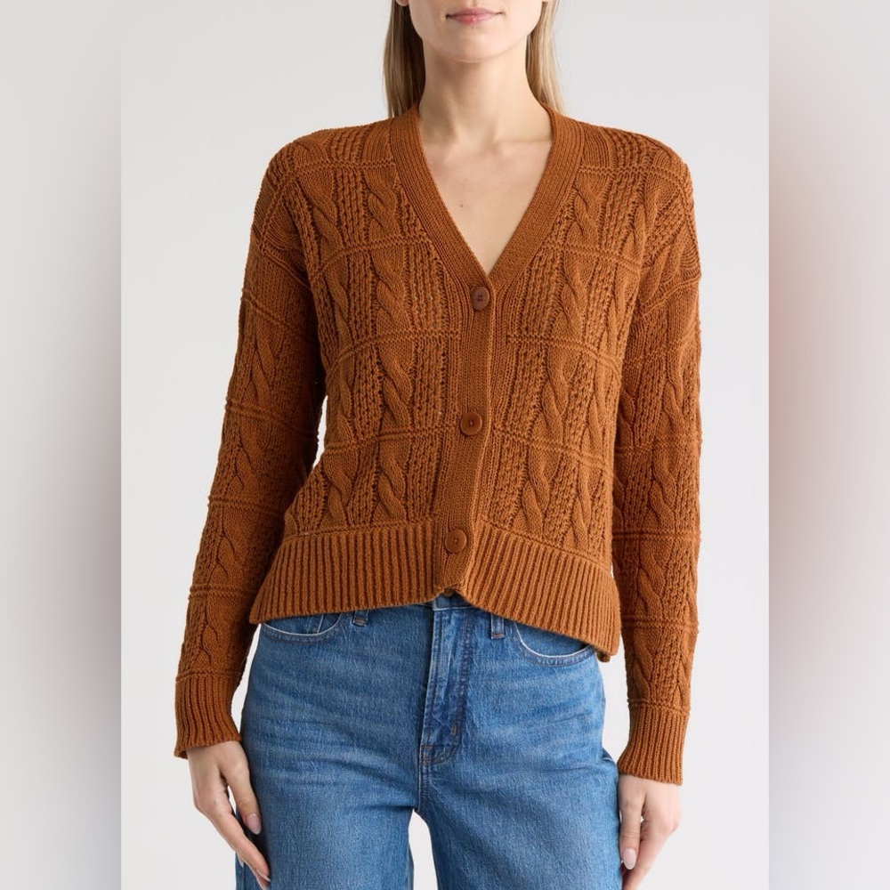 Madewell Open Stitch Cable Cotton Cardigan Sweater Sz small
